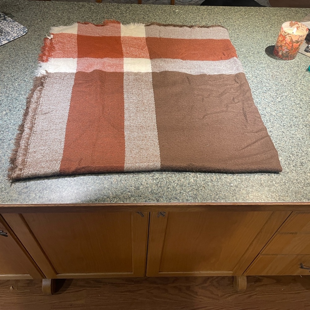 Elegant Brown and Orange Plaid Scarf Ruggine blanket scarf with Fringe soft
